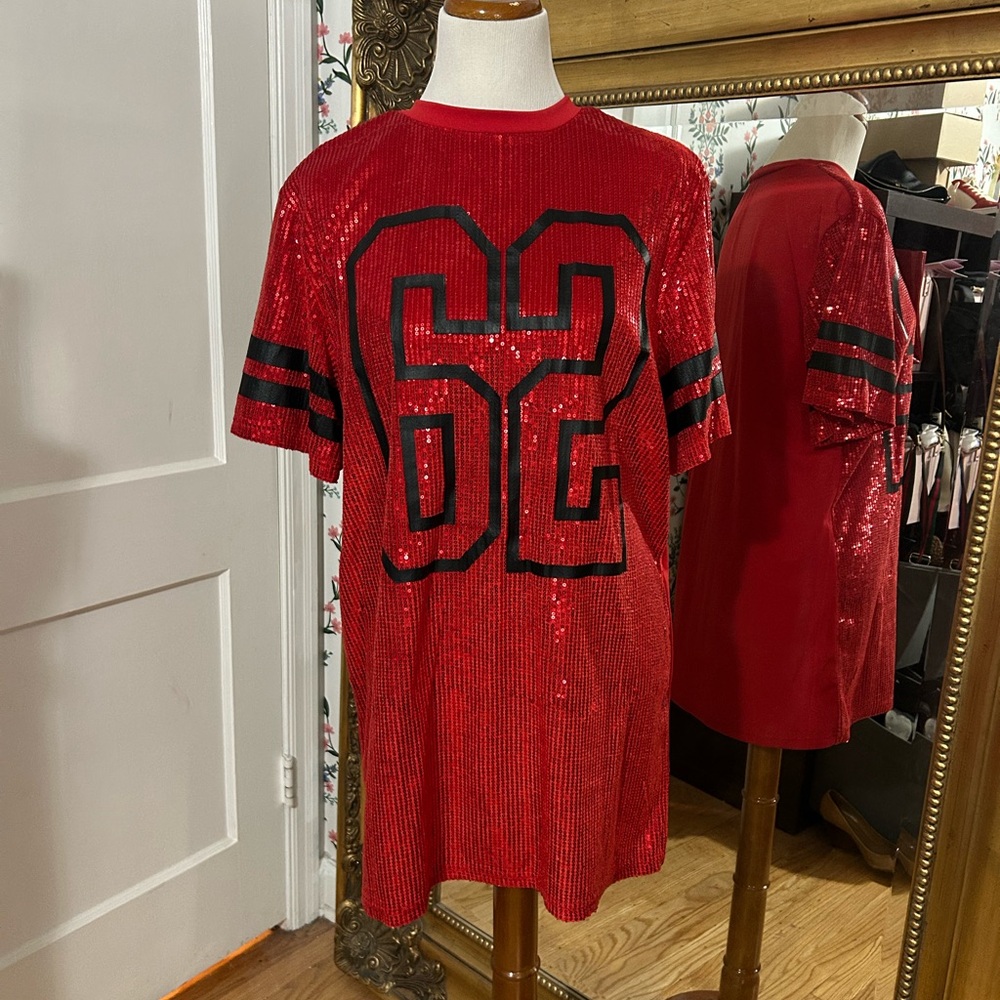 Red Sequin Number 62 T-Shirt Dress